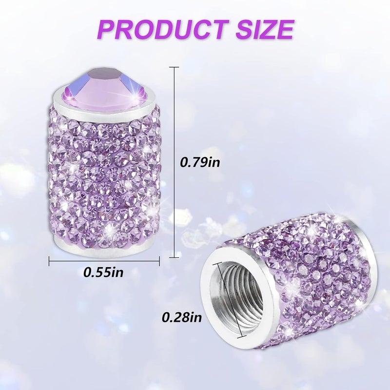 alpmosn Car Wheel Tire Valve Caps, 4 PCS Bling Tire Valve Caps, Crystal Tire Caps Shinny Rhinestone for Women, Universal Car Dustproof Tire Valve Caps for Cars, Trucks, SUV and Motorcycles (Purple) - Image 1